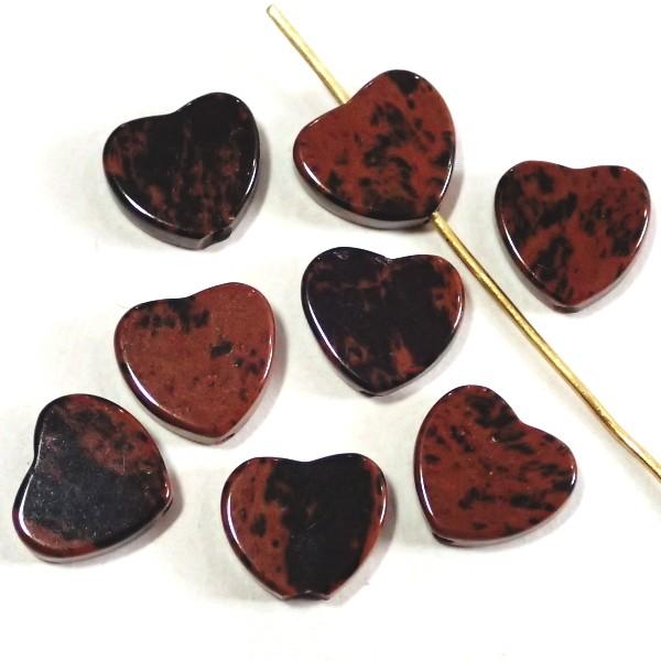 13162-《天然石　フラット・ハート》　マホガニーオブシディアン　１０mm　８個/１パック