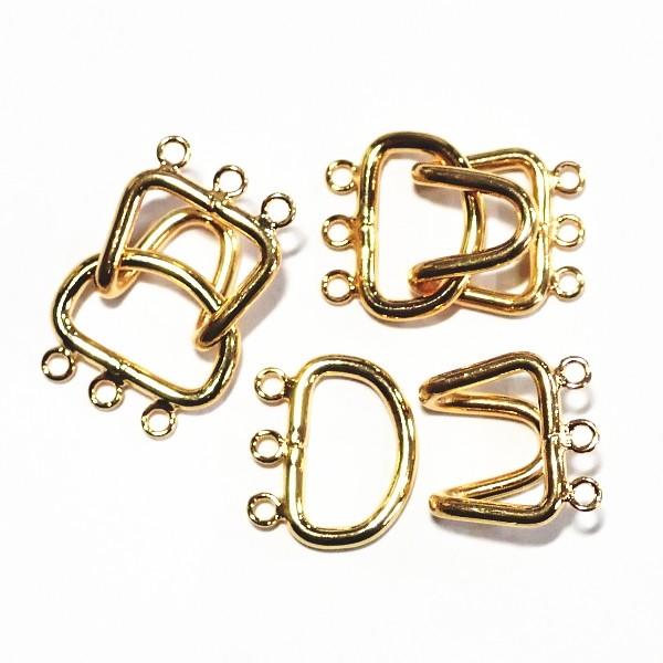 1384-《トグル》　フックタイプ　ゴールド３連用　左パーツ１７x１５mm　３ペア/１セット