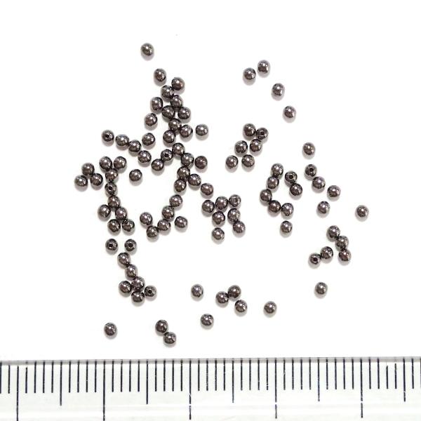 14885-【基本パーツ】メタルビーズ　黒銀色　１．５mm丸玉　約１００個/１パック