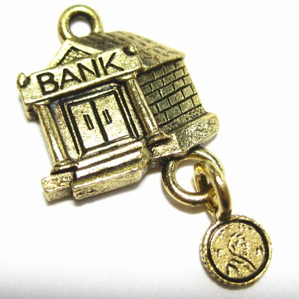 15011-【ＮＹピューター】　銀行　チャーム　金古美　１６mm　５個/１セット