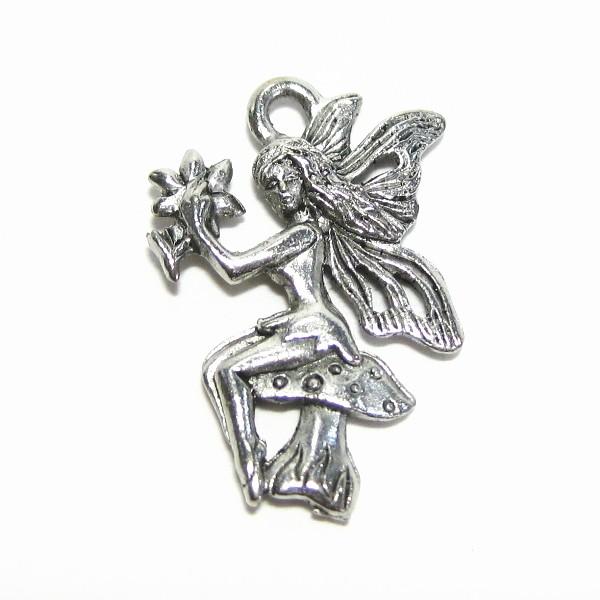 15021-【ＮＹピューター】　フェアリー　チャーム　銀古美　２３mm　５個/１セット