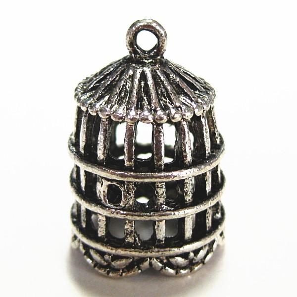 1522-《メタルチャーム・パーツ》　鳥かご　銀古美　２６ｘ１８mm　２個/１セット