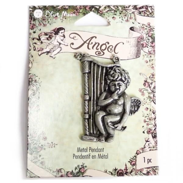 15391-《Blue Moon Beads》　エンジェル　２カン有　銀古美　４９x３２mm　１個