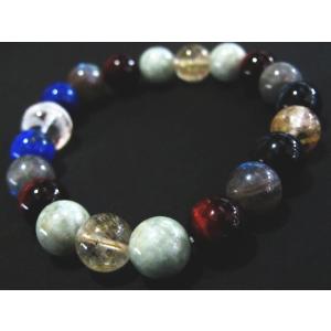 16000-【天然石ブレスレット】水晶彫鳳凰+マルチ天然石 ブレスレット【パワーストーン】