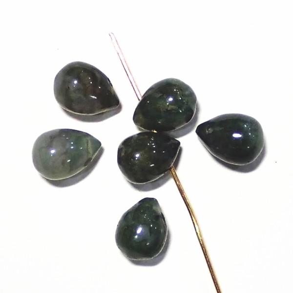 1722-《天然石太っちょドロップ》　モスアゲート　８x１０mm　６個/１パック