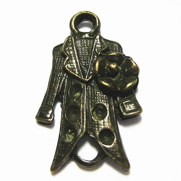 1730-《メタルチャーム・パーツ》　洋服に薔薇　コネクター　真鍮古美　１９ｘ１２mm　１０個/１セ...