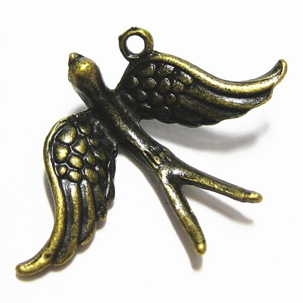 1798-《メタルチャーム・パーツ》　鳥　真鍮古美　３１ｘ２４mm　５個/１セット