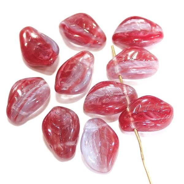 2009-CZLF　チェコ葉っぱビーズ　オックスブラッドライトサファイア　14ｘ9mm　10個/１パ...