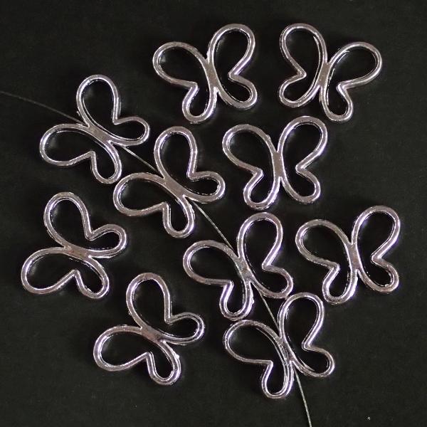 20400-《メタルチャーム・パーツ》　蝶（縦ホール）　白銀色　１８x２１mm　１０個/１セット