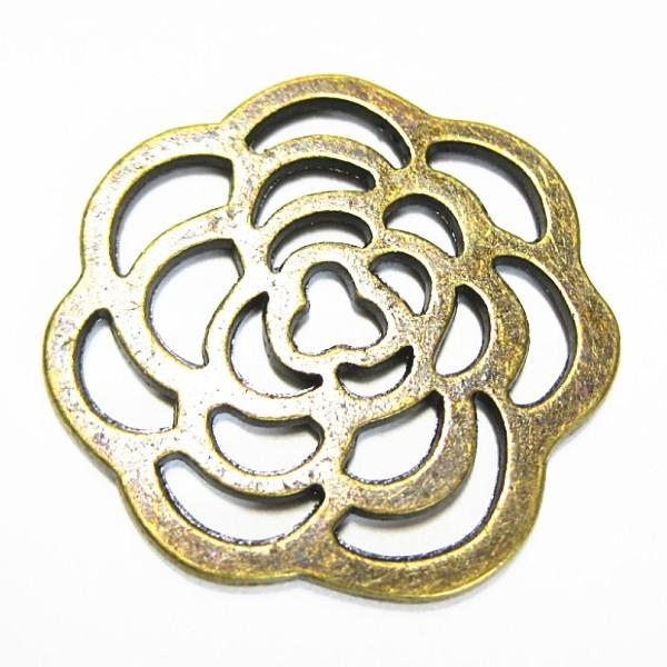 20416-《メタルチャーム・パーツ》　フラワー　真鍮古美　２３mm　１０個/１セット