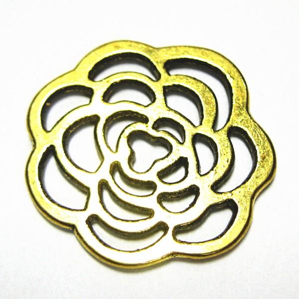 20418-《メタルチャーム・パーツ》　フラワー　金古美　２３mm　１０個/１セット
