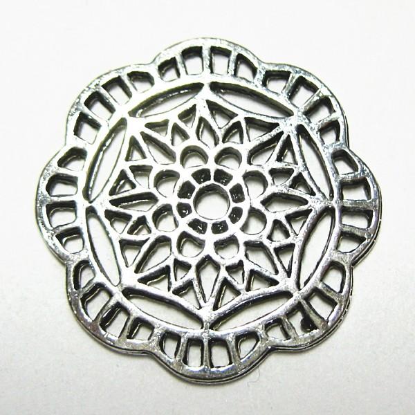 20419-《メタルチャーム・パーツ》　フラワー　銀古美　２６mm　１０個/１セット