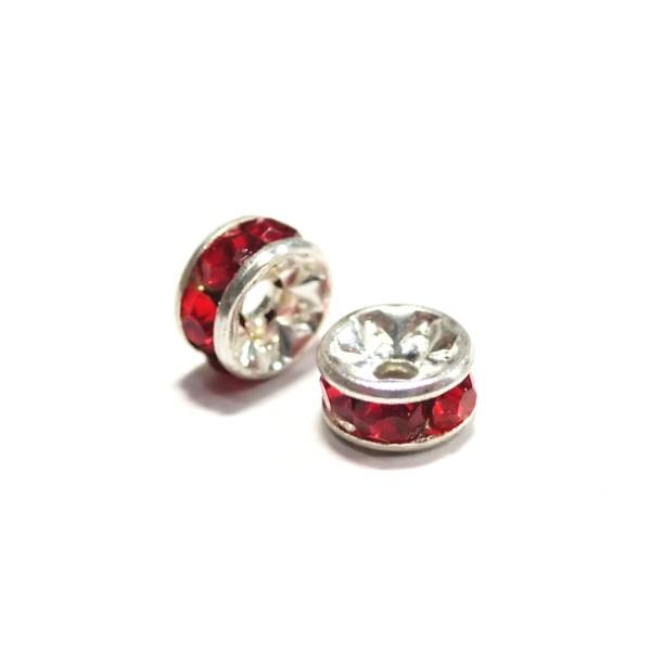 20532-【チェコラインストーンロンデル】　ルビー/シルバー　５ｍｍ　２個/１パック
