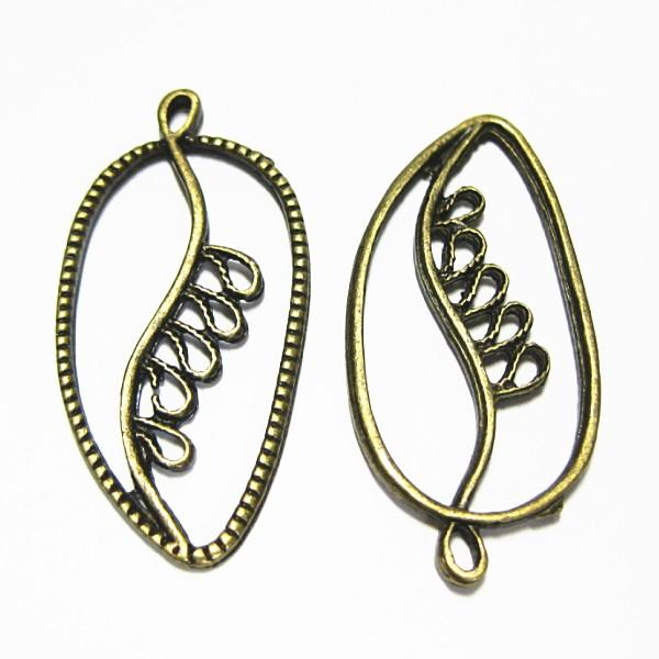 20794-《メタルチャーム・パーツ》　葉っぱ　真鍮古美　３９ｘ１９mm　１０個/１セット