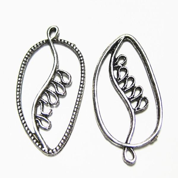 20795-《メタルチャーム・パーツ》　葉っぱ　銀古美　３９ｘ１９mm　１０個/１セット