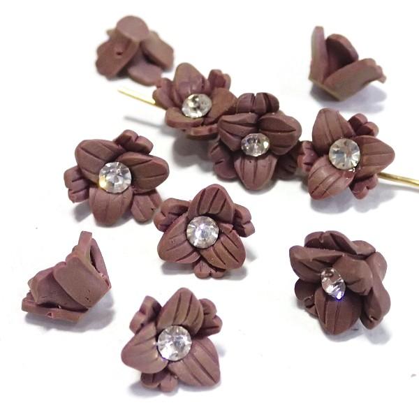 20908-《ラインストーン》　クレイビーズ　ブラウン　１１ｘ１１ｘ７mm（ラインストーン３ｍｍ）　...