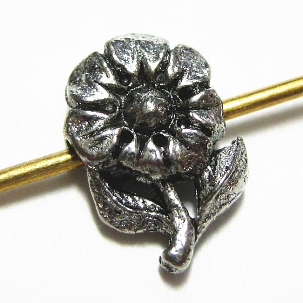 21102-【ＮＹピューター】　フラワービーズ　銀色　９ｘ６mm　５個/１セット