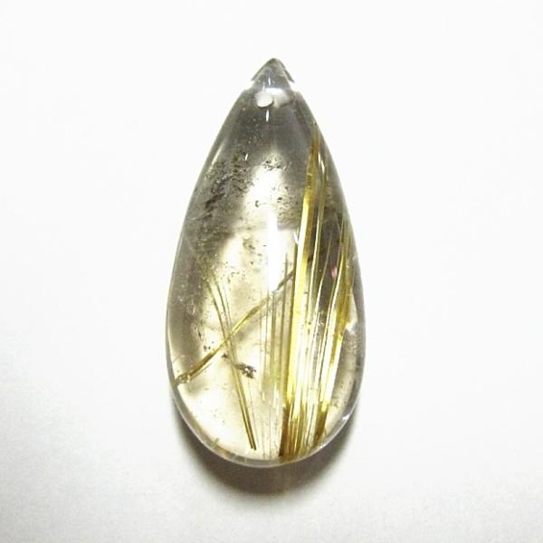 21205-《天然石ペンダント》　ゴールド・ルチルクォーツ　約２７ｘ１３mm（４．５ｇ）　１個