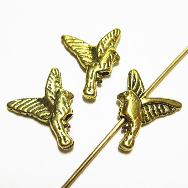 21291-《メタルチャーム・パーツ》　小鳥ビーズ　金古美　１４ｘ１０mm　２０個/１セット