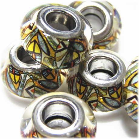 21322-『アクリル』レジン　ヨーロピアンビーズ  イエローモザイク １４x８mm　１個