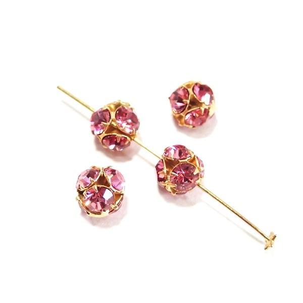 21424-《ラインストーン》　ビーズ　ローズ/G　５．５mm（ホール０．３mm）　４個/１パック