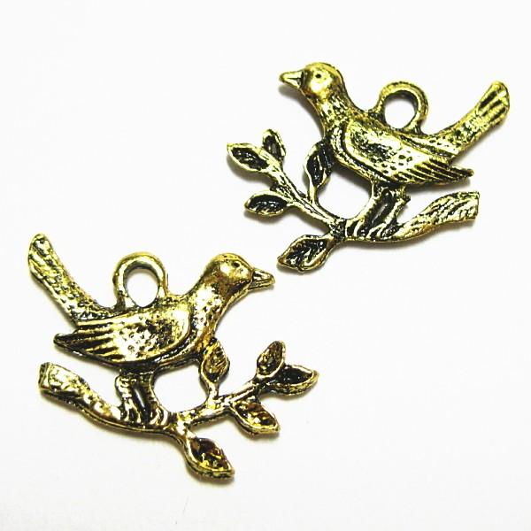 21468-《メタルチャーム・パーツ》　小鳥　金古美　２０ｘ１４mm　１０個/１セット