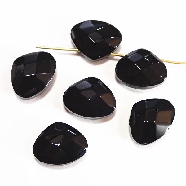 21557-〔ガラス〕　ペンダント　マロンカット　ブラック　１５x１２mm　６個/１パック