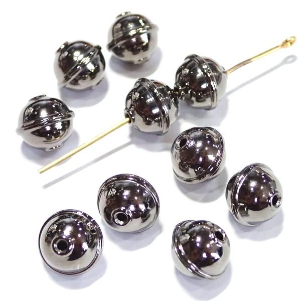 21594-【スチールビーズ】　ビーズ　黒銀色　１０ｘ９mm（ホール１．５ｍｍ）１０個/１セット