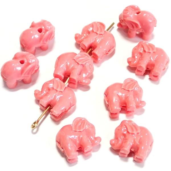 21722-【人造コーラル】　象　ピンク　縦ホール　１２ｘ１４mm　１０個/１パック