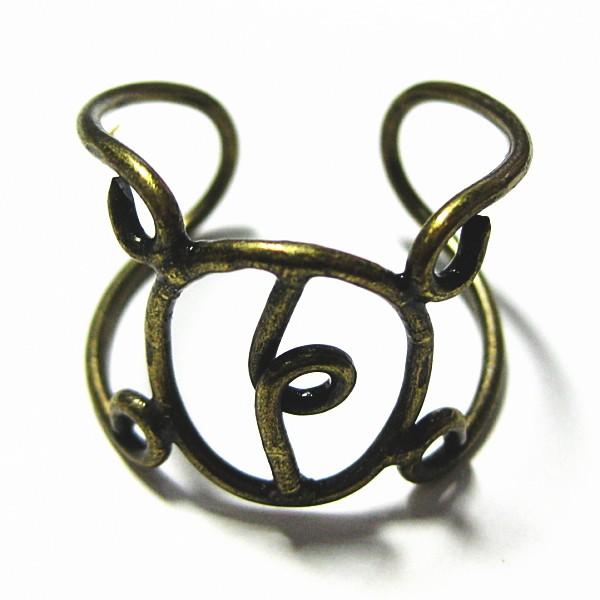 2372-『指輪パーツ』　リング　真鍮古美　１５x１２mm（トップの丸い部分）　１個