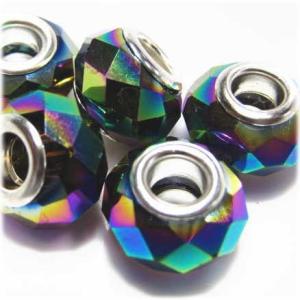 2683-『アクリル』レジン　ヨーロピアンビーズ  オーロラ加工 １４x９mm　５個/1パック