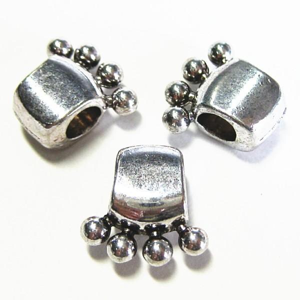 2878-《メタルチャーム・パーツ》　ビーズ　銀古美　１３x１２mm（ホール８mm）　１０個/１セッ...