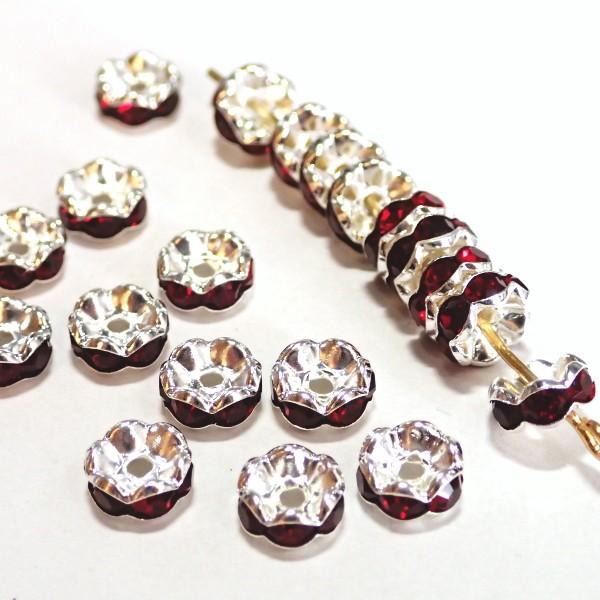 2893-《ラインストーンロンデル》　波ロンデル　シャム/Ｓ　７mm　２０個/１パック