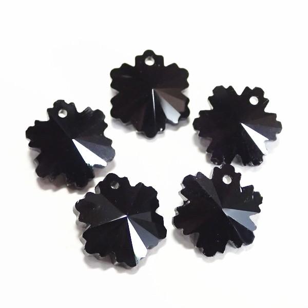 2919-〔ガラス〕　ペンダント　スノーフレーク　ブラック　１４ｘ１２mm　５個/１パック