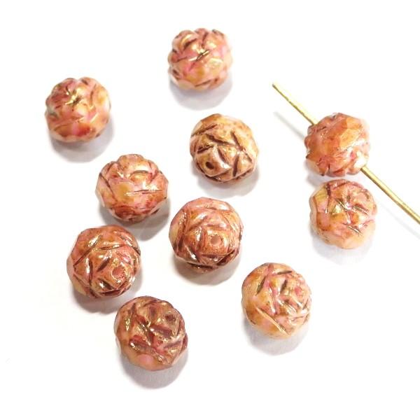 2930-P65491　チェコ薔薇のつぼみ　ラスターローズゴールドトパーズ　７x８mm　１０個/１パ...