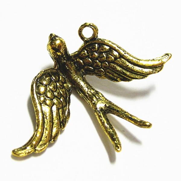 2983-《メタルチャーム・パーツ》　鳥　金古美　３１ｘ２４mm　５個/１セット