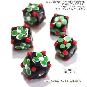 30433-瑠璃玉 とんぼ玉 青x白 花 四角 標準10mm程度 【1個】 : Hello