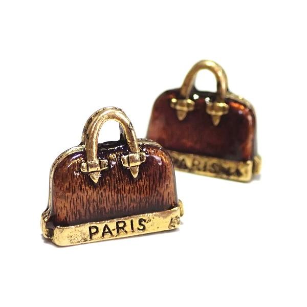 30513-【ＮＹピューター】★１００円均一★バッグチャーム　エナメル茶/Ｇ　１５ｘ１７．５mm　２...
