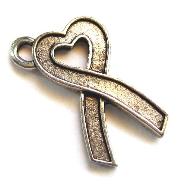 30673-【ＮＹピューター】　リボン　チャーム　銀古美　１８mm　５個/１セット