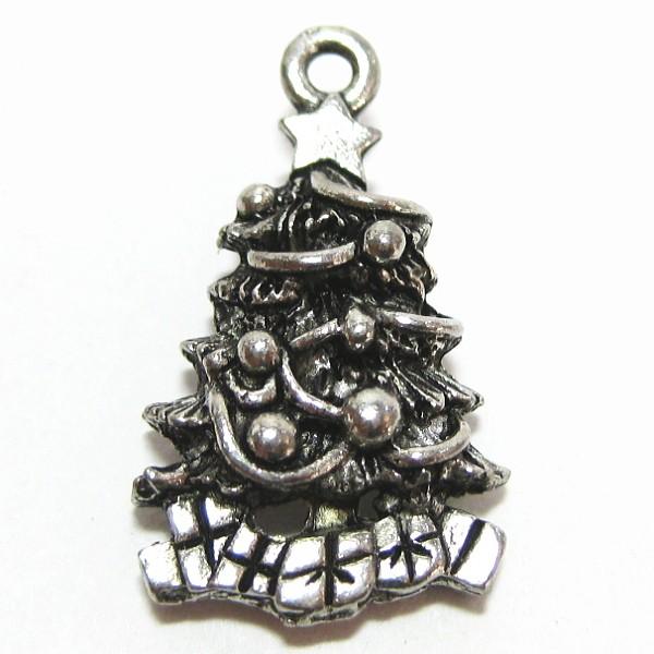 30695-【ＮＹピューター】　クリスマスツリー　チャーム　銀古美　２０mm　５個/１セット