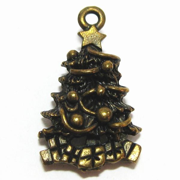 30696-【ＮＹピューター】　クリスマスツリー　チャーム　真鍮古美　２０mm　５個/１セット