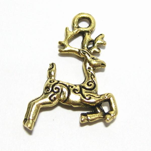 30699-【ＮＹピューター】　トナカイ　チャーム　金古美　１５mm　５個/１セット