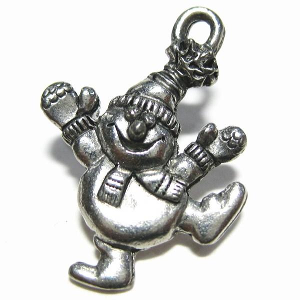 30704-【ＮＹピューター】　踊る雪だるま　チャーム　銀古美　１９mm　５個/１セット