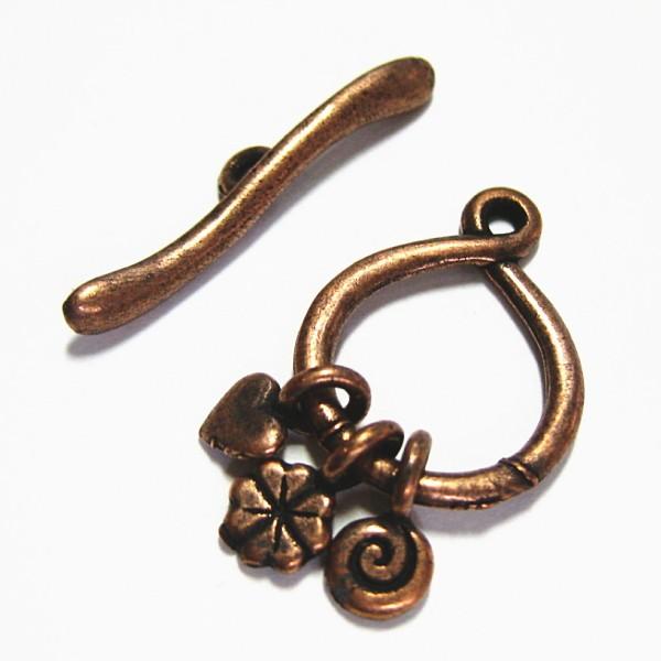 30750-《トグル》　ＮＹピューター　ミニチャーム　銅古美　１４mm　５ペア/１セット