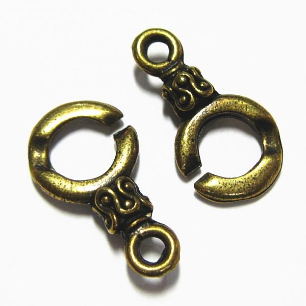 30753-《トグル》　ＮＹピューター　ホック　真鍮古美　丸部分１２mm　５ペア/１セット