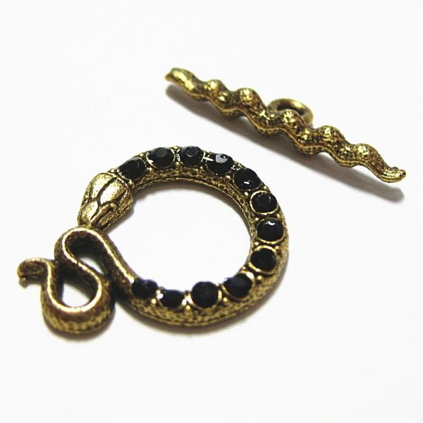 30756-《トグル》　ＮＹピューター　スネーク　スワロ入　金古美　バーの長さ２３mm　１セット