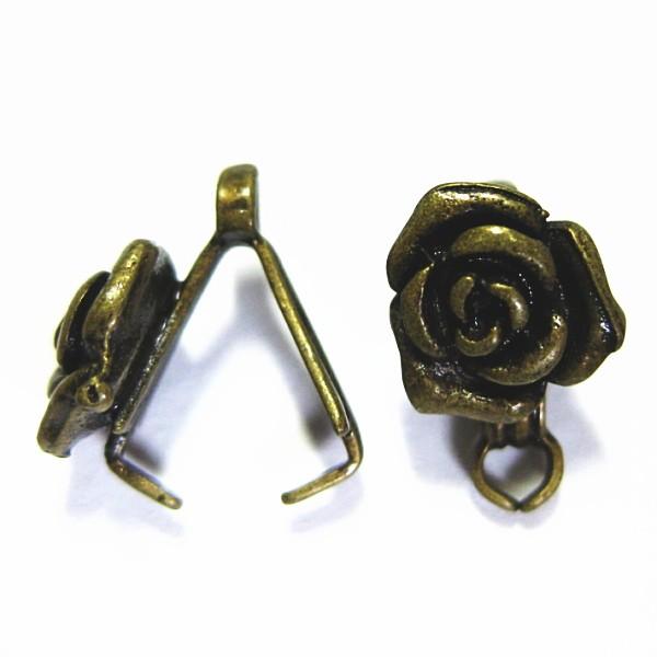 3117-【基本パーツ】　薔薇つきAカン（カン付き）　真鍮古美　１０mm（薔薇７mm）　２個/１セッ...
