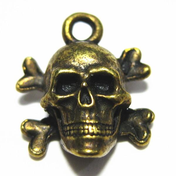 3119-【ＮＹピューター】　ドクロ　チャーム　真鍮古美　１２mm　５個/１セット