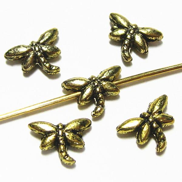 3182-《メタルチャーム・パーツ》　ビーズ　トンボ　金古美　８ｘ６mm　１０個/１セット