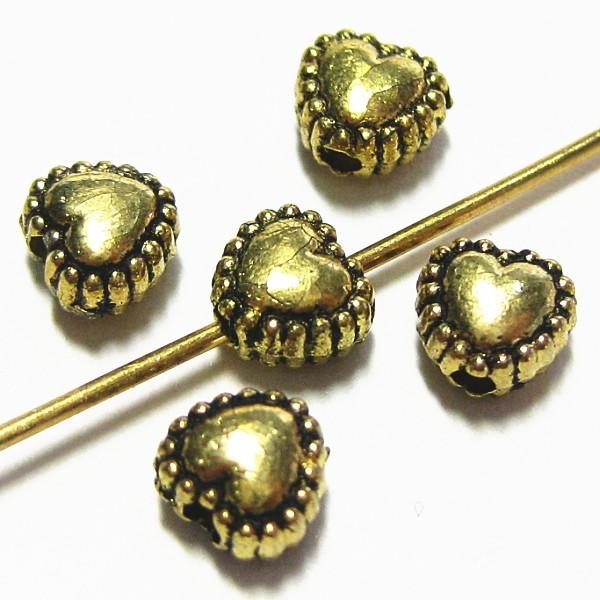 3199-《メタルチャーム・パーツ》　ビーズ　ハート　金古美　５ｘ５ｘ３mm　２０個/１セット